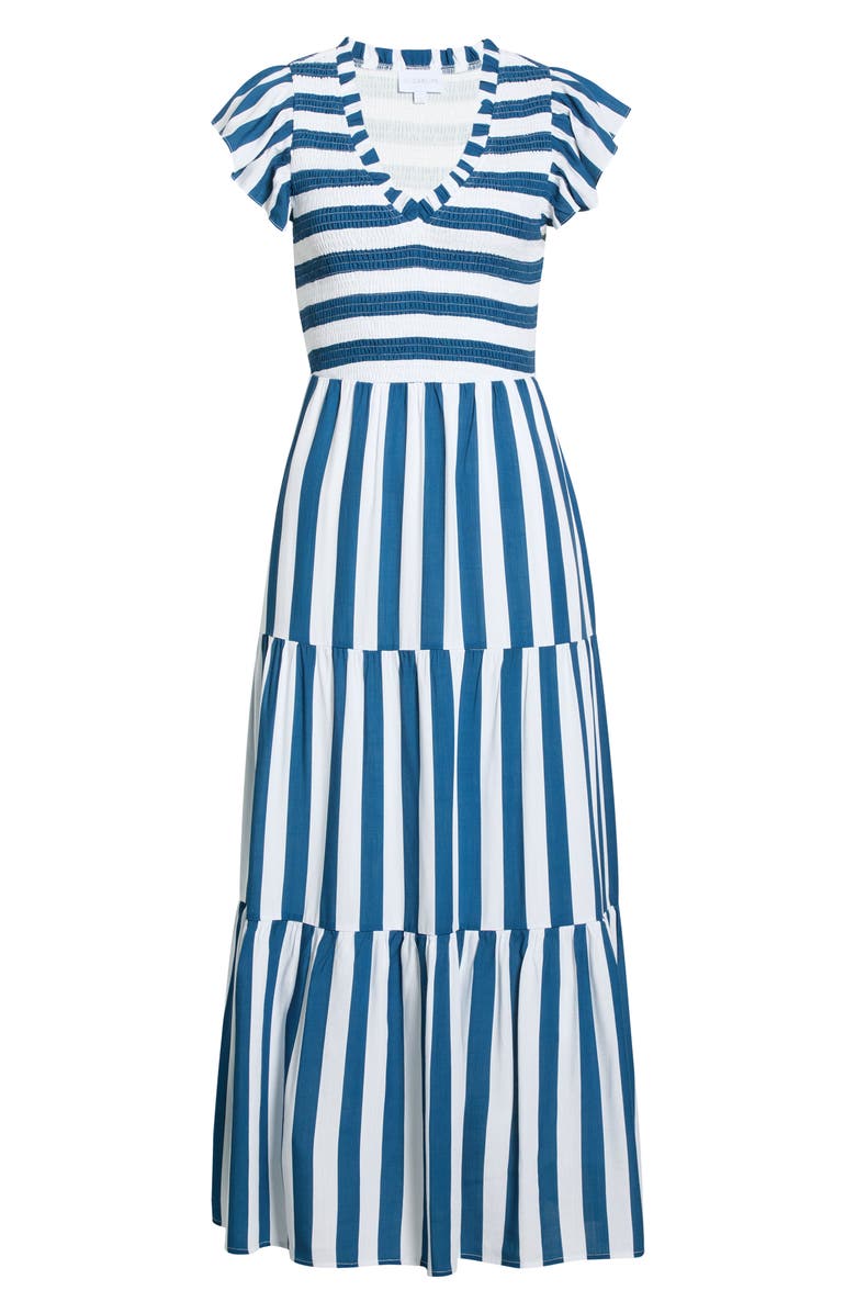 SUGARLIPS Emerly Stripe Sunfire Smocked Cotton Tiered Maxi Dress, Main, color, 