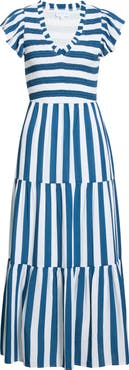 SUGARLIPS Emerly Stripe Sunfire Smocked Cotton Tiered Maxi Dress
