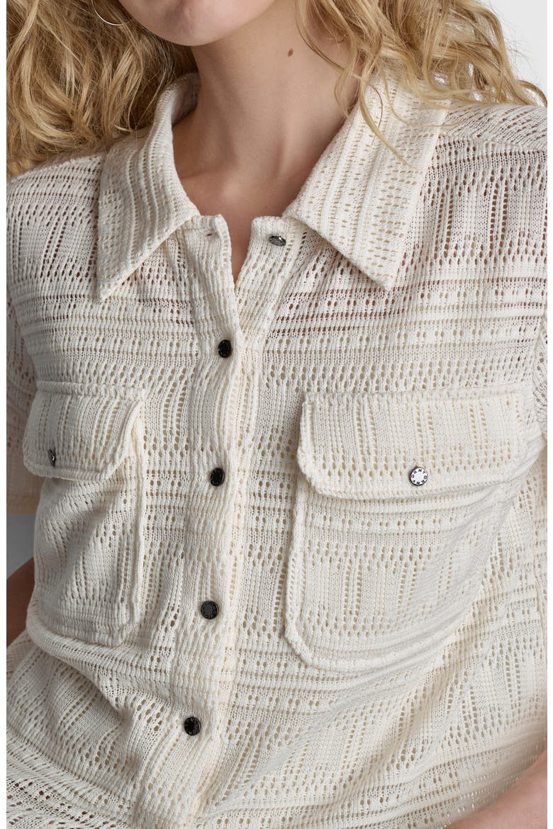 Open Stitch Button-Up Shirt, Alternate, color, COCONUT