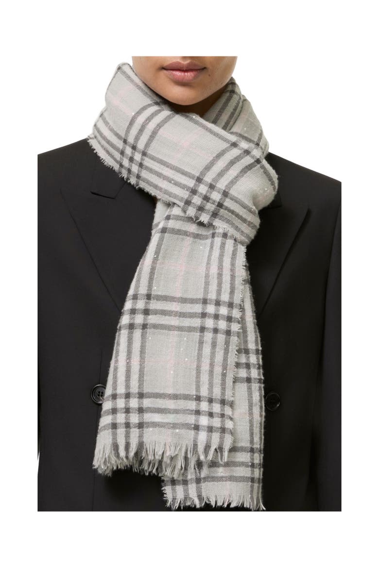 Wide Embellished Check Wool Silk Blend Scarf, Alternate, color, Mitten grey