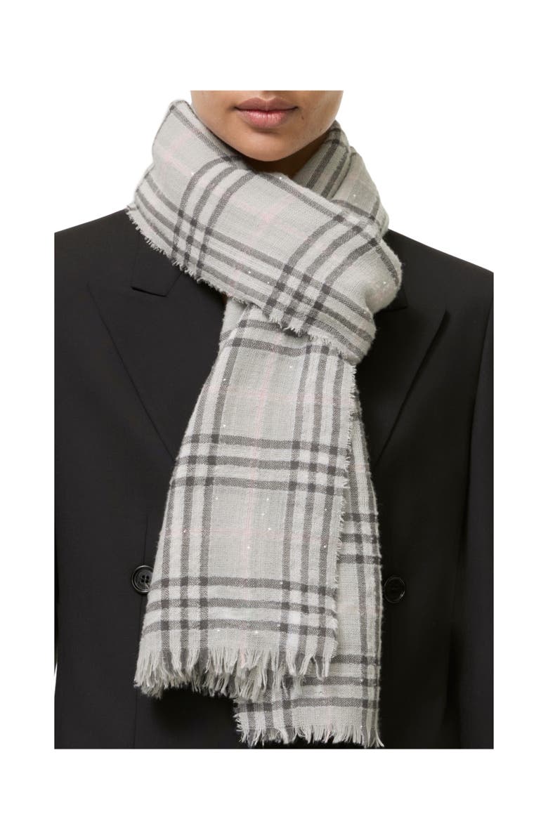 Burberry Wide Embellished Check Wool Silk Blend Scarf, Alternate, color, Mitten Grey