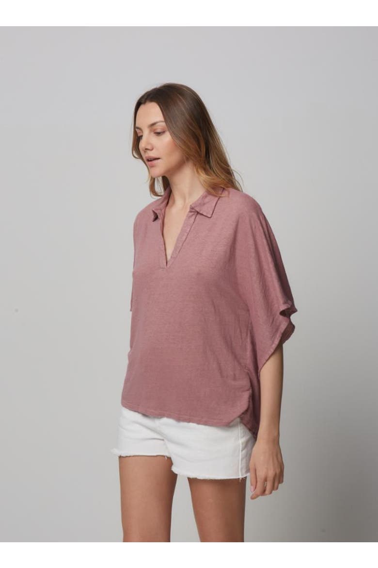 Linen Stretch Hand Dye Short Sleeve Batwing, Alternate, color, BOIS DE ROSE