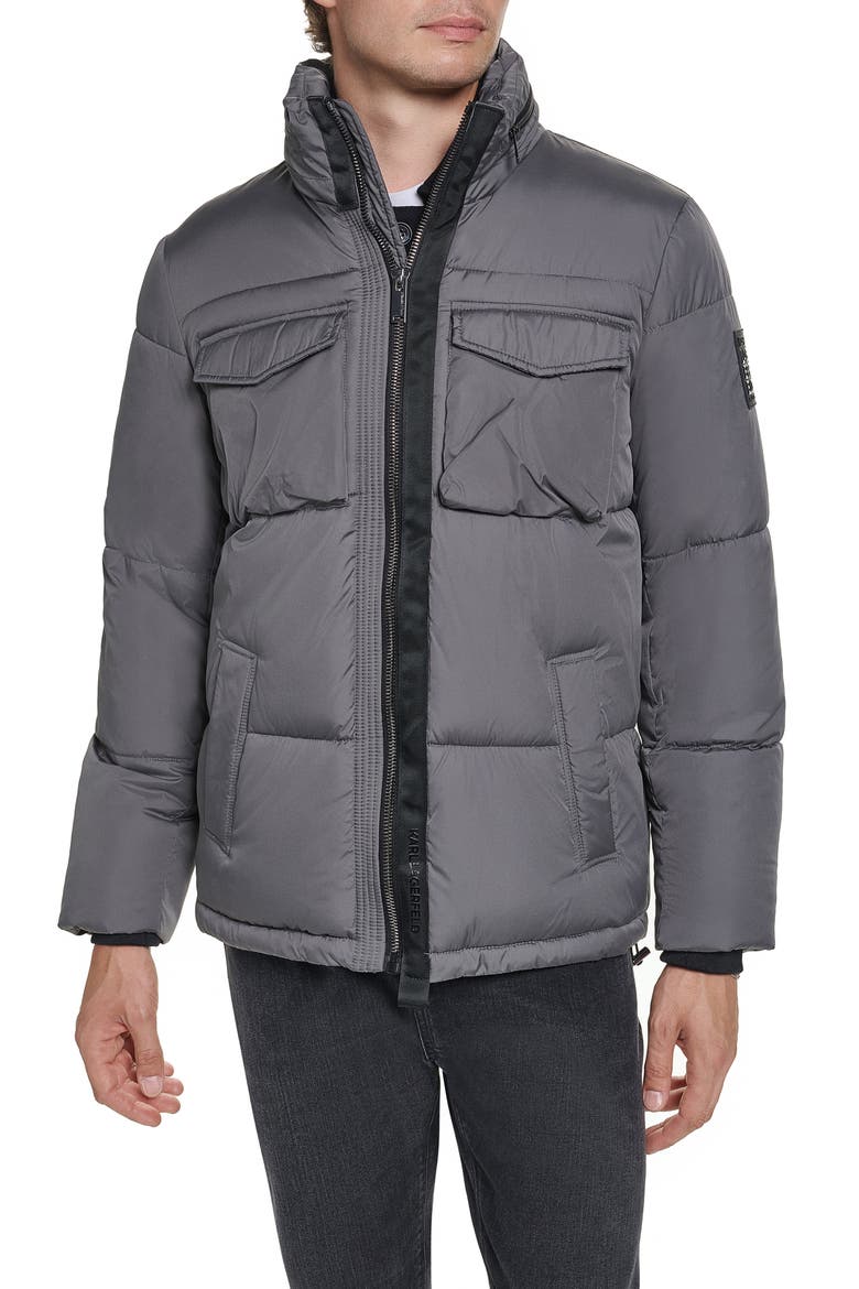 Quilted Puffer Jacket, Main, color, GREY