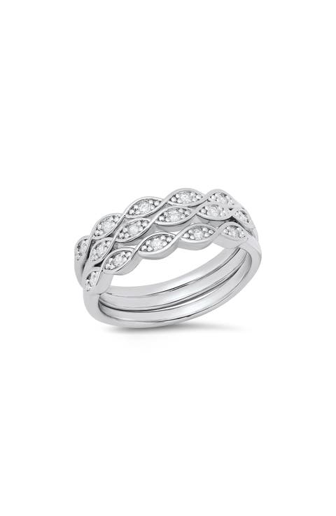 Round Simulated Diamond Stacked Ring