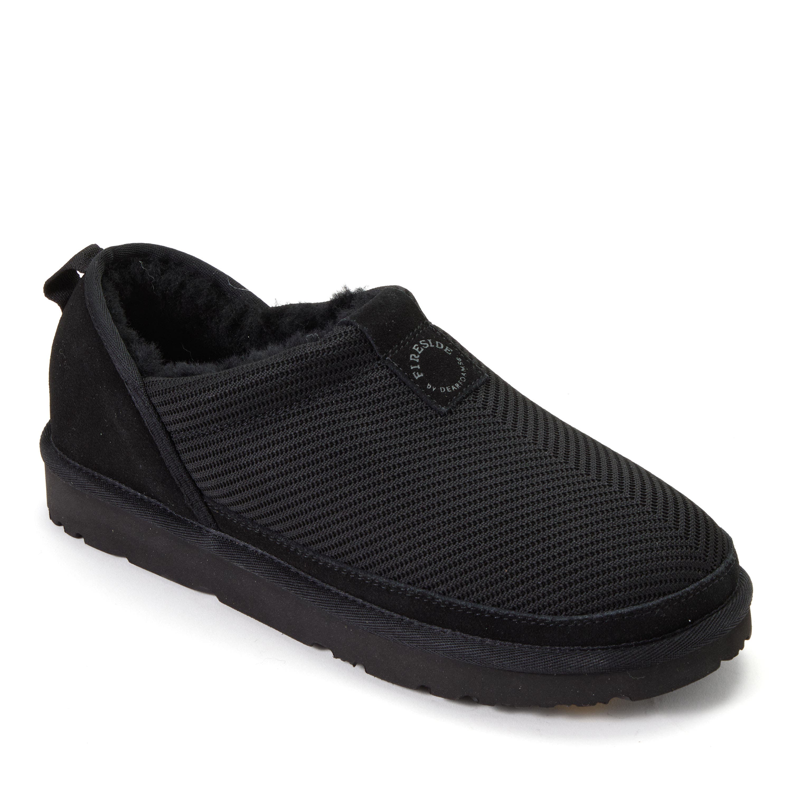 Dearfoams Fireside Sport Knit And Suede Water Repellent Slip On Shoetie, Main, color, Black