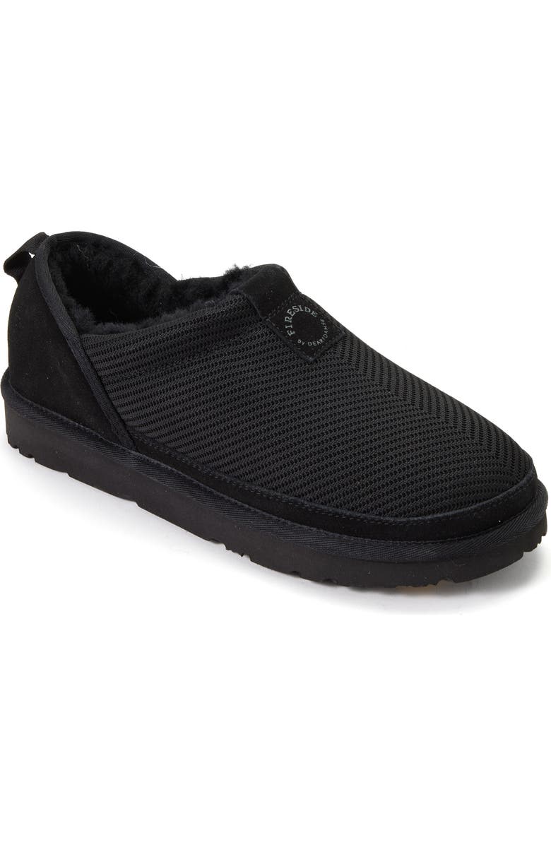 Dearfoams Fireside Sport Knit And Suede Water Repellent Slip On Shoetie, Main, color, Black