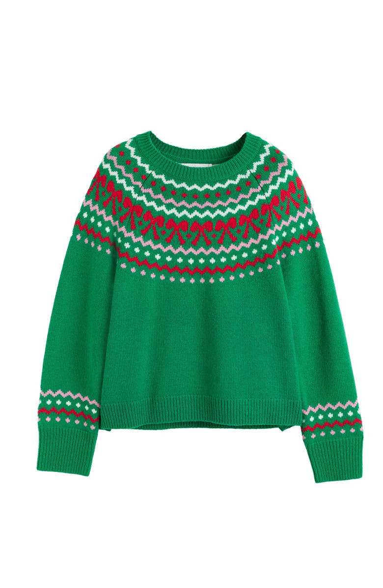 Chinti & Parker Wool-Cashmere Bow Fairisle Sweater, Alternate, color, Jolly Green