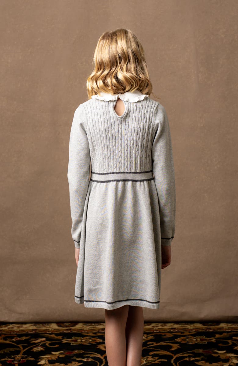 Hope & Henry Kids' Organic Long Sleeve Cable Knit Peter Pan Collar Sweater Dress, Alternate, color, Gray Heather Cable