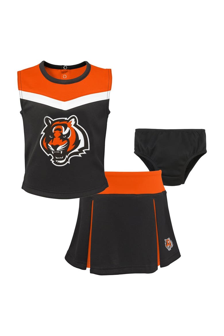 Girls Toddler Black Cincinnati Bengals Spirit Cheer Two-Piece Cheerleader Set with Bloomers, Main, color, Black