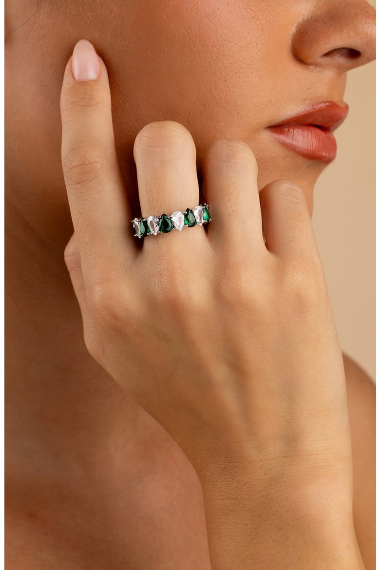 Pear Cubic Zirconia Eternity Ring, Alternate, color, SILVER/ EMERALD