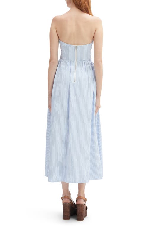 Bardot Lola Stripe Strapless Corset Midi Dress In Blue