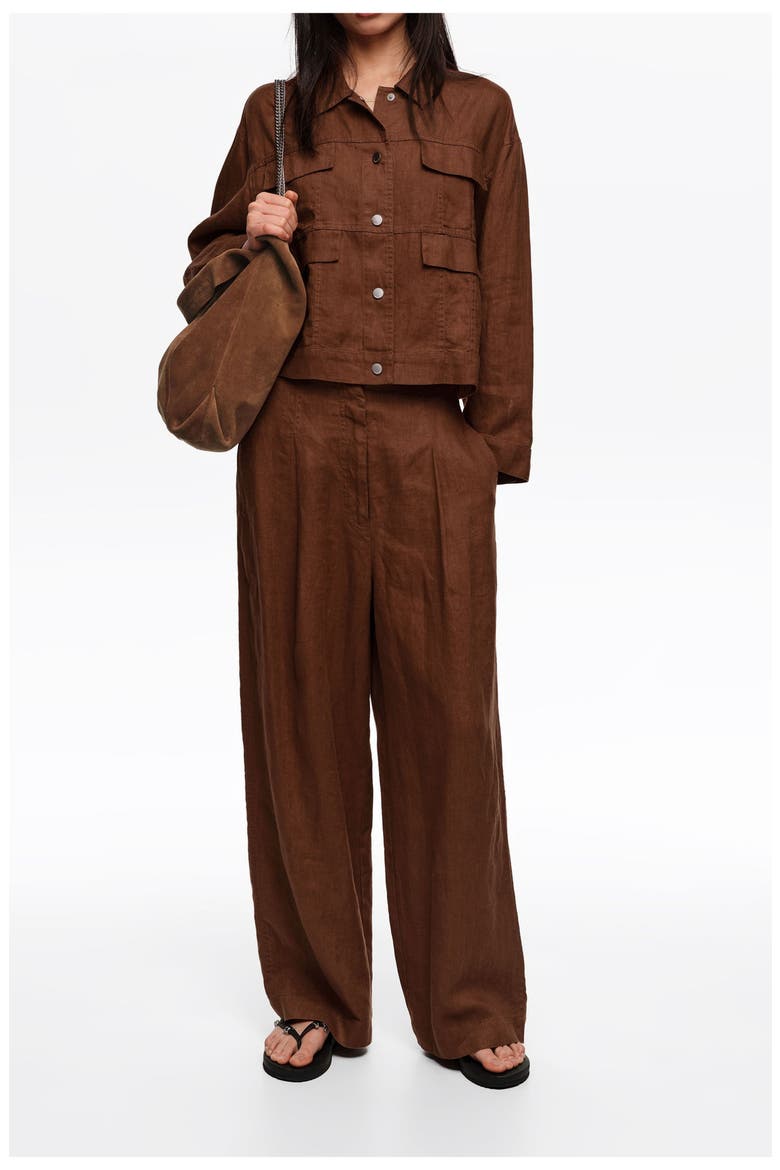 Linen Darted Straight-Fit Trousers, Alternate, color, WASHED BROWN