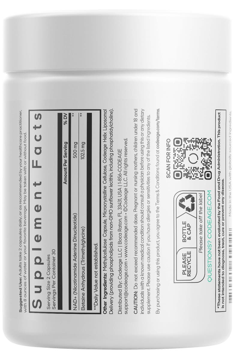 Codeage Liposomal NAD+ Betaine Anhydrous Supplement, Alternate, color, White