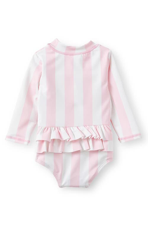 Cotton On Kids Lucy Long Sleeve Ruffle Back Swimsuit In Blush Pink Bold Stripe