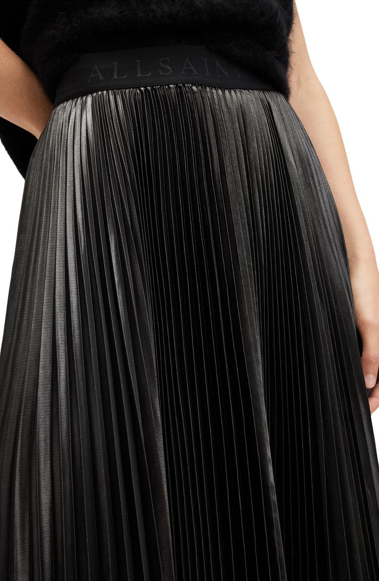 AllSaints Phia Metallic Pleated Skirt, Alternate, color, Gunmetal Grey