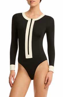 Sea Level Border Long Sleeve One-Piece Rashguard Swimsuit