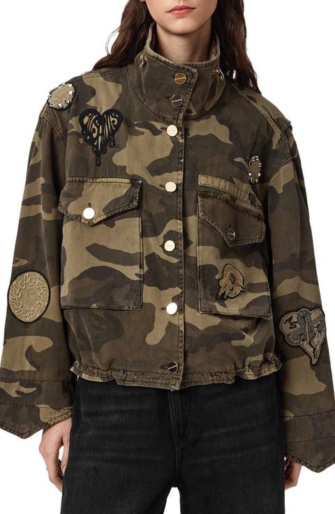 Patch Detail Camo Print Cotton Jacket