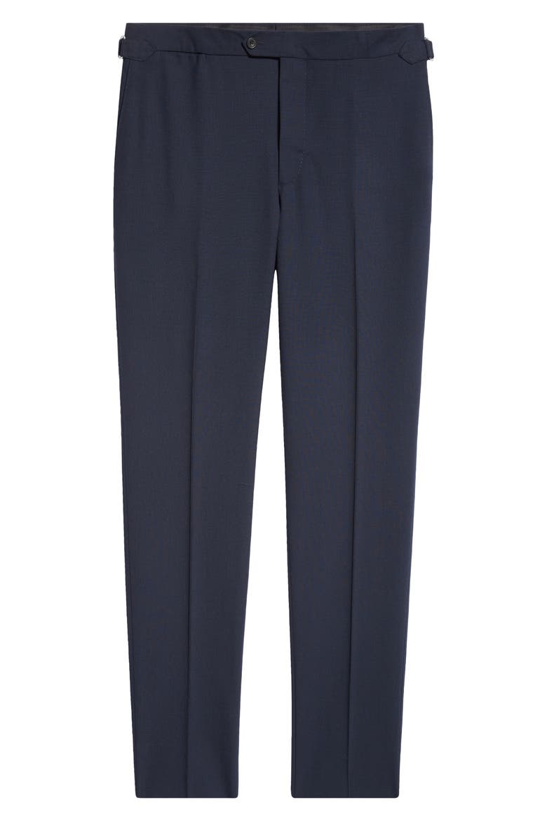 Fresco Tailored Flat Front Wool Trousers, Alternate, color, NAVY