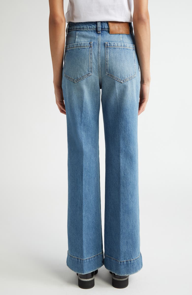 Victoria Beckham Alina High Waist Distressed Flare Jeans, Alternate, color, Worn Blue Wash