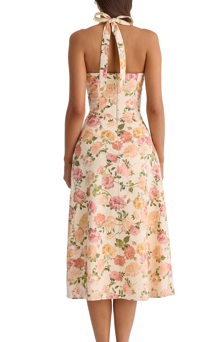 HOUSE OF CB Tallulah Rose Print Halter Midi Dress, Alternate, color, Warm Rose Print