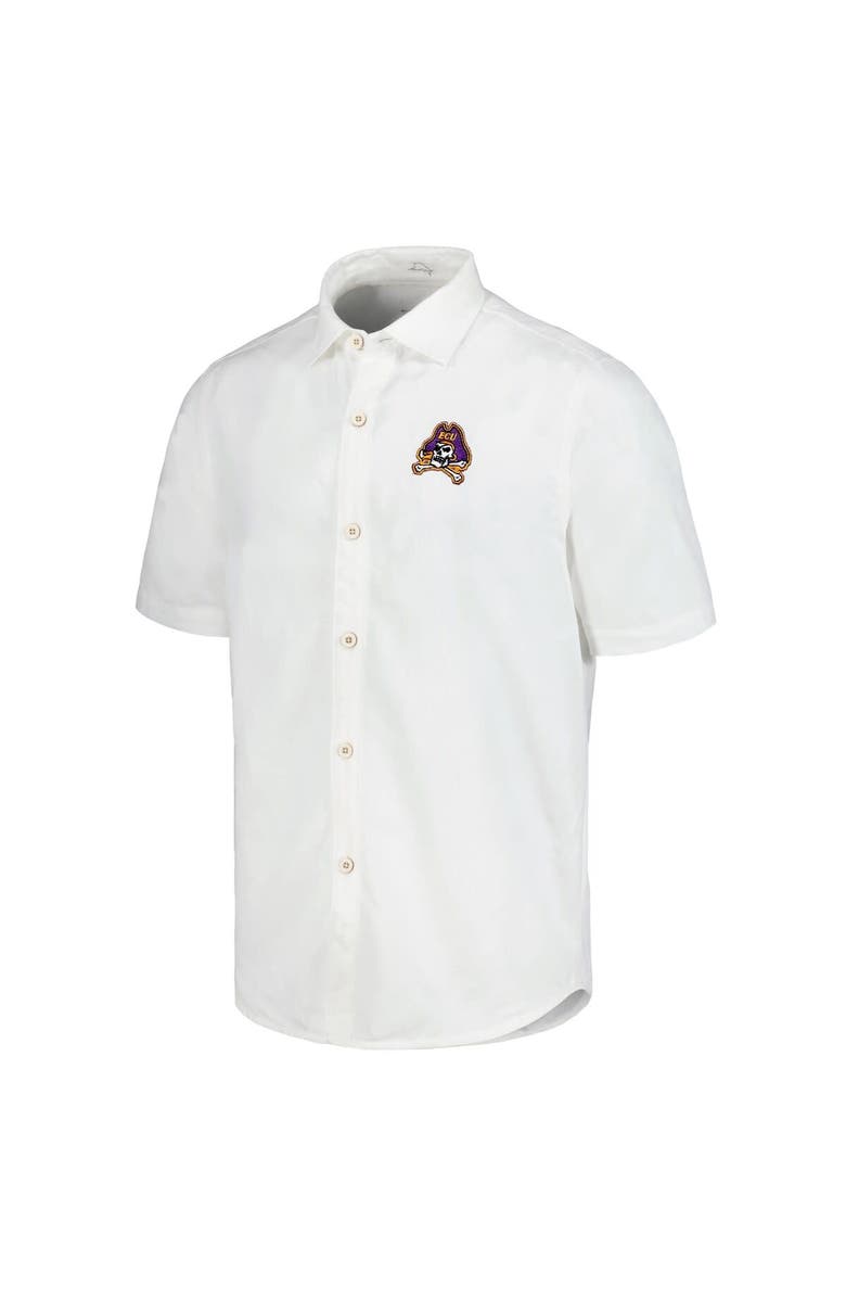 Tommy Bahama Men's Tommy Bahama White ECU Pirates Coconut Point Palm Vista IslandZone Camp Button-Up Shirt, Alternate, color,