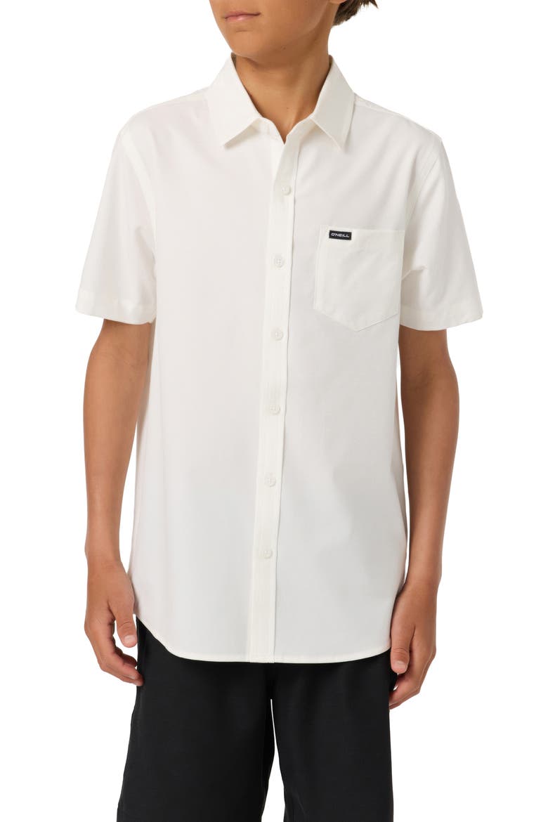 Kids' Solid Short Sleeve Stretch Twill Button-Up Shirt, Main, color, WHITE