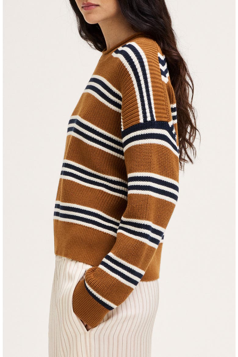 The Arden Crewneck Sweater, Alternate, color, ACORN AND NAVY TRIO STRIPE
