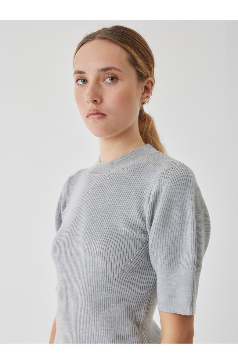 Majestic Filatures Compact Merino Mini Rib Short Sleeve Crewneck, Alternate, color, Gris Chine Clair