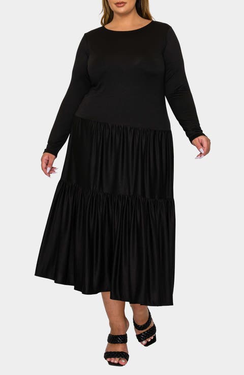Eliana Long Sleeve Tiered Midi Dress (Plus)