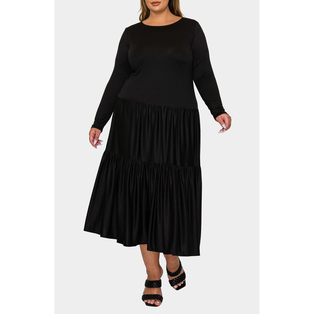 L I V D Eliana Long Sleeve Tiered Midi Dress In Black