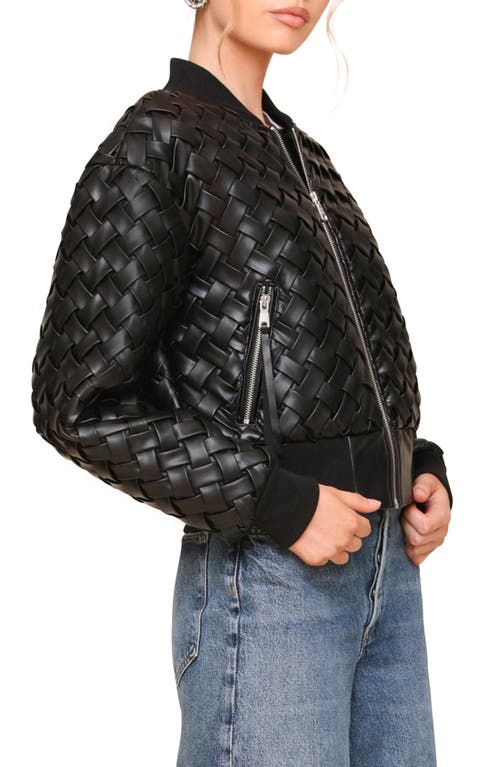 Avec Les Filles Weave Crop Faux Leather Bomber Jacket In Multi
