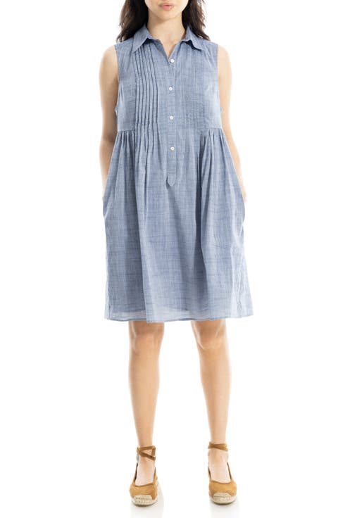 Sleeveless Cotton Chambray Shirtdress