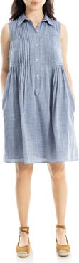 MAX STUDIO Sleeveless Cotton Chambray Shirtdress