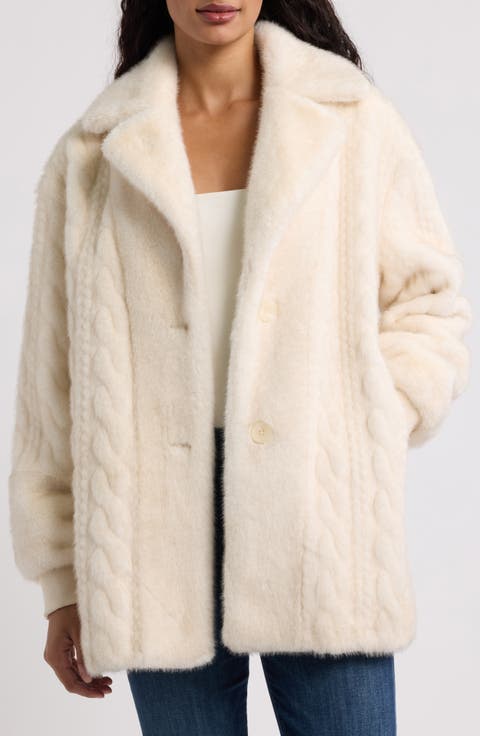 Lola Cable Detail Faux Fur Coat