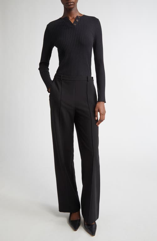 Vince Long Sleeve Rib Henley In Black