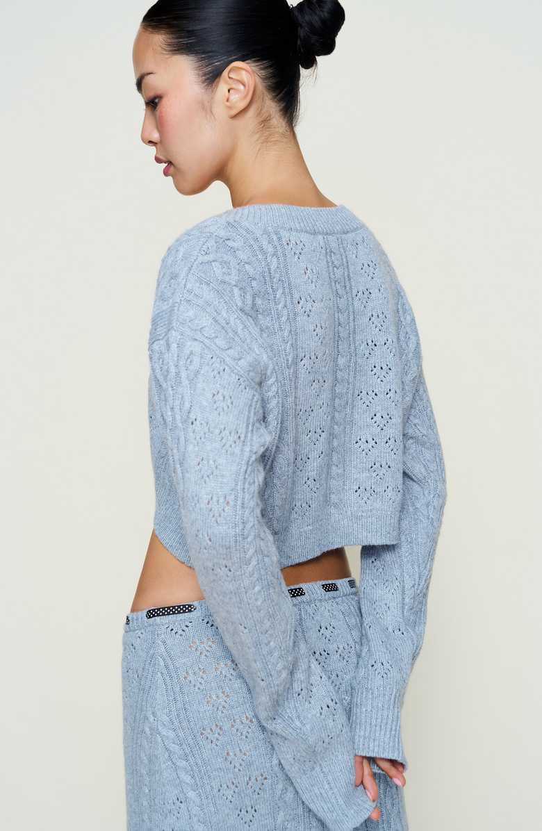 Guizio Noah Wool Cable Crop Cardigan, Alternate, color, Heather Grey