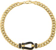 EFFY 14k Gold Plated Sterling Silver Black Diamond Horseshoe Curb Chain Bracelet