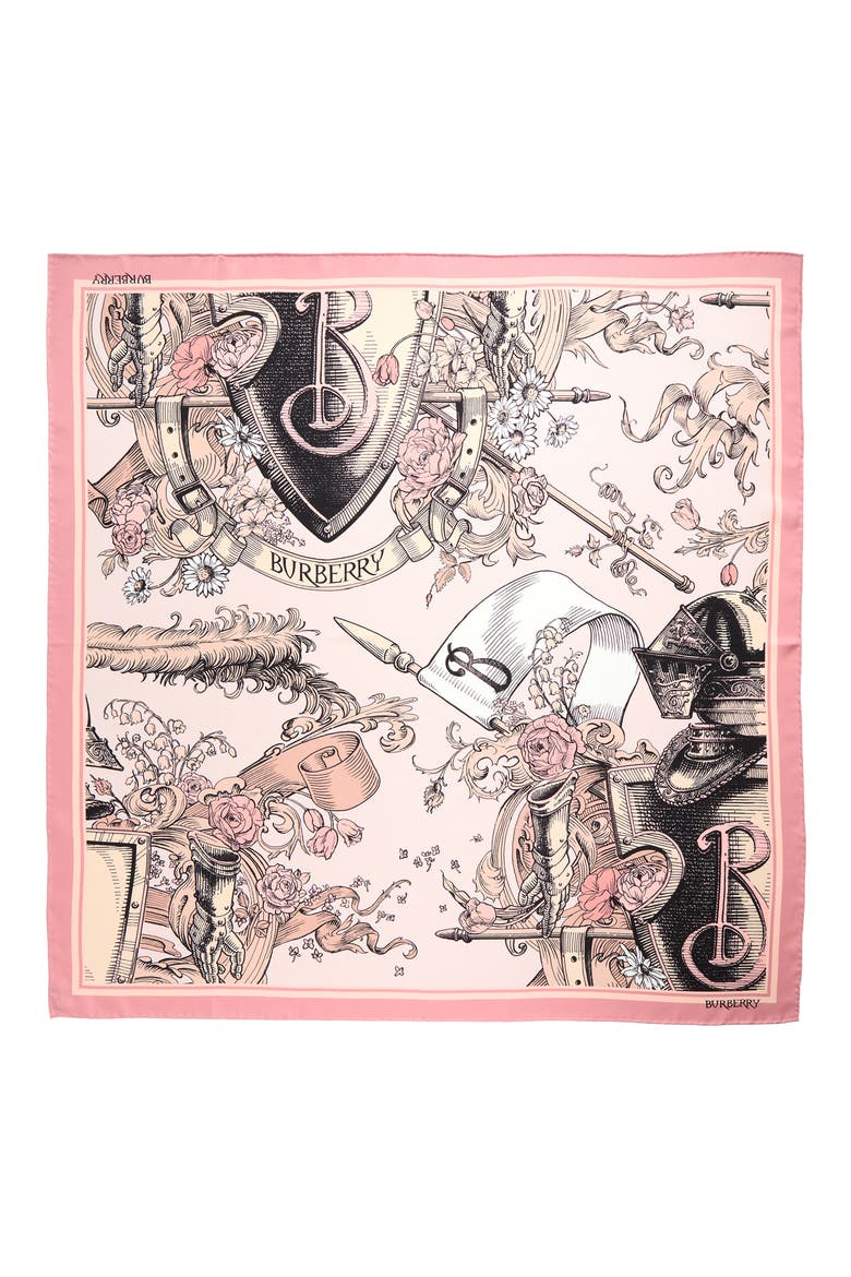 Etched Equestrian Knight Silk Square Scarf, Main, color, QUARTZ PINK