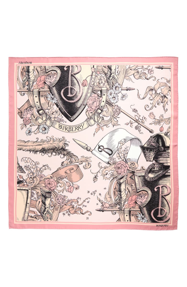 Burberry Etched Equestrian Knight Silk Square Scarf, Main, color, Quartz Pink