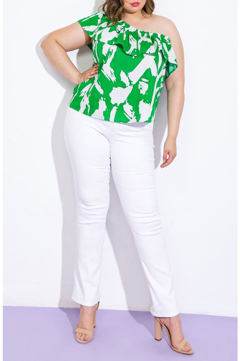One-Shoulder Print Top, Alternate, color, GREEN