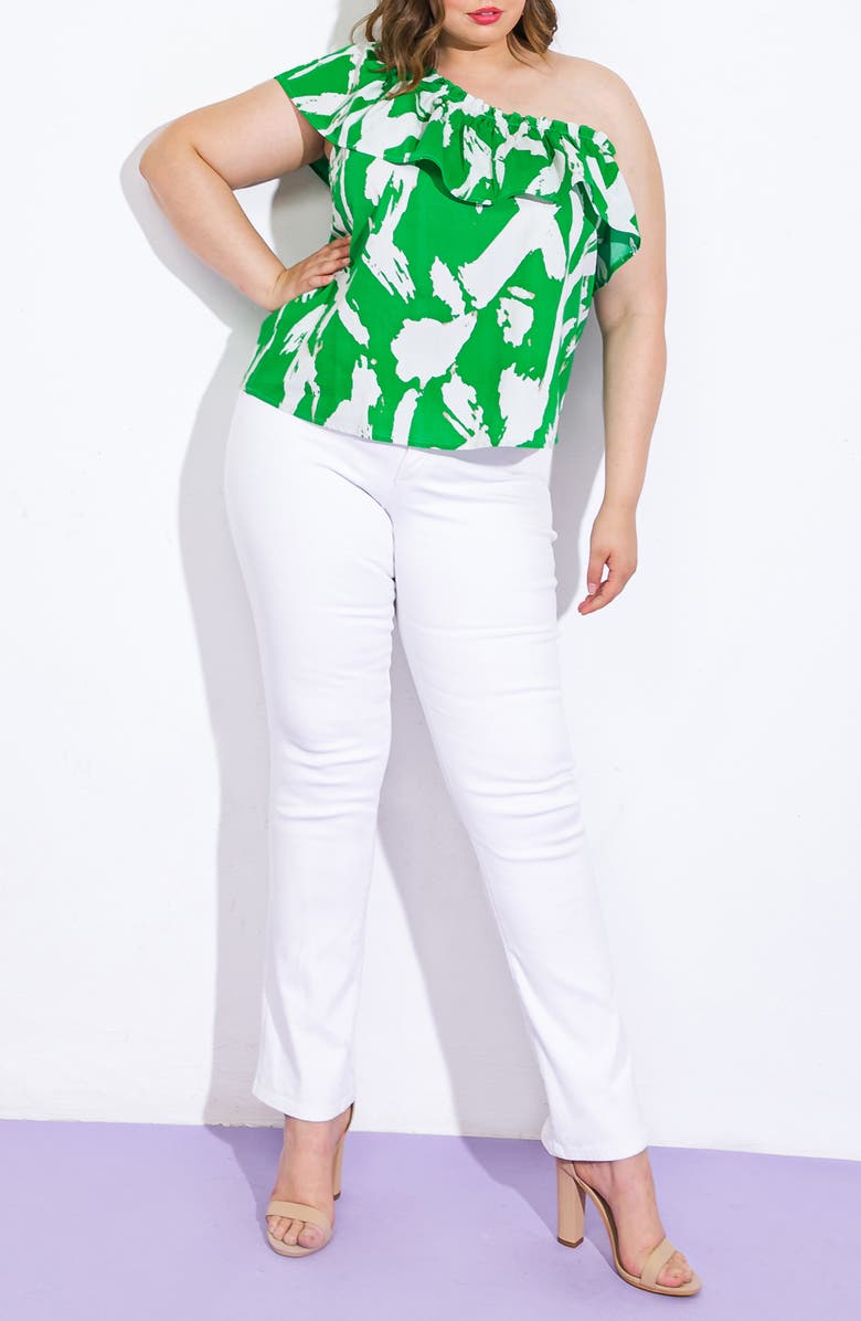FLYING TOMATO One-Shoulder Print Top, Alternate, color, Green