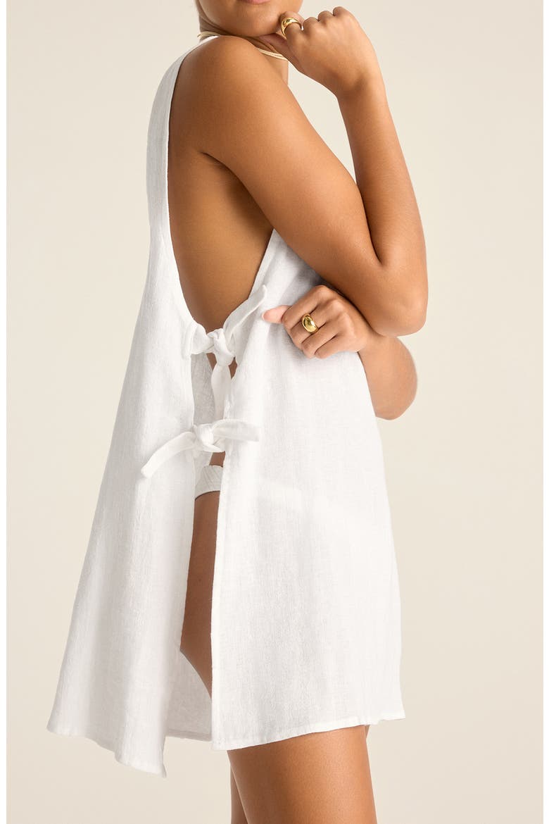 Riviera Sleeveless Linen Cover-Up Minidress, Alternate, color, WHITE