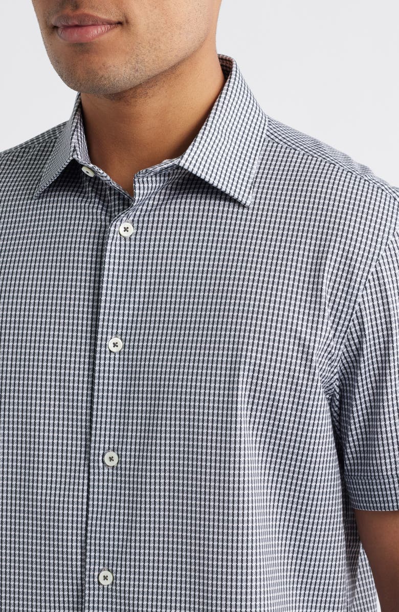 Bugatchi Miles OoohCotton<sup>®</sup> Microcheck Short Sleeve Button-Up Shirt, Alternate, color, Black