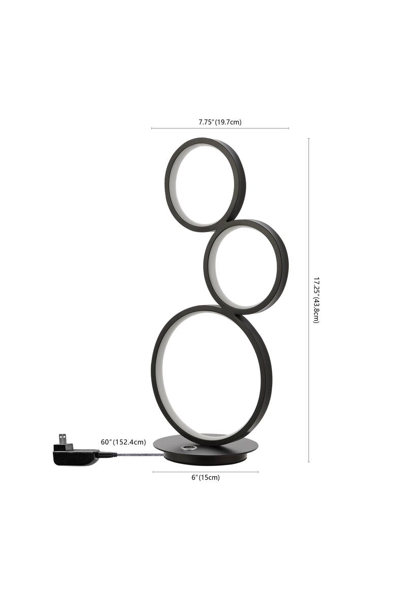 Juno 3-Light Bohemian Coastal Iron Integrated LED Table Lamp, Alternate, color, Black