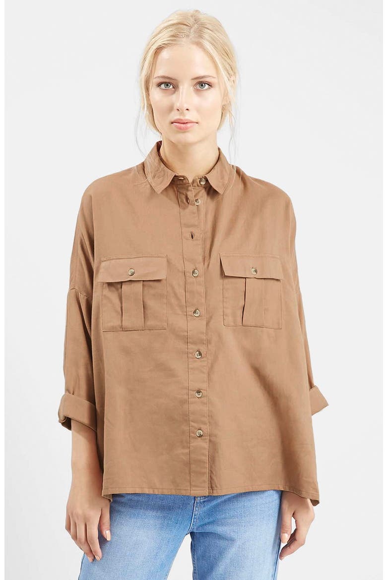 Oversize Lightweight Chambray Shirt, Main, color, NUDE