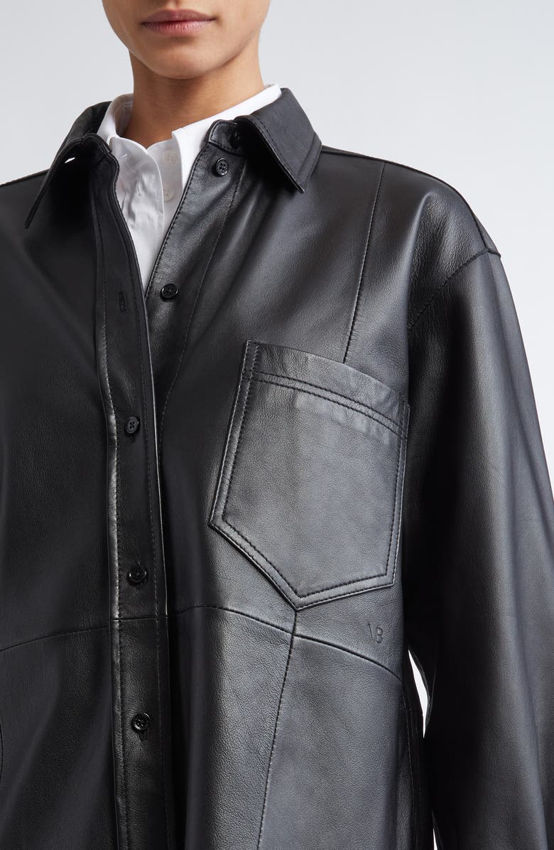 Victoria Beckham Oversize Leather Button-Up Shirt, Alternate, color, 