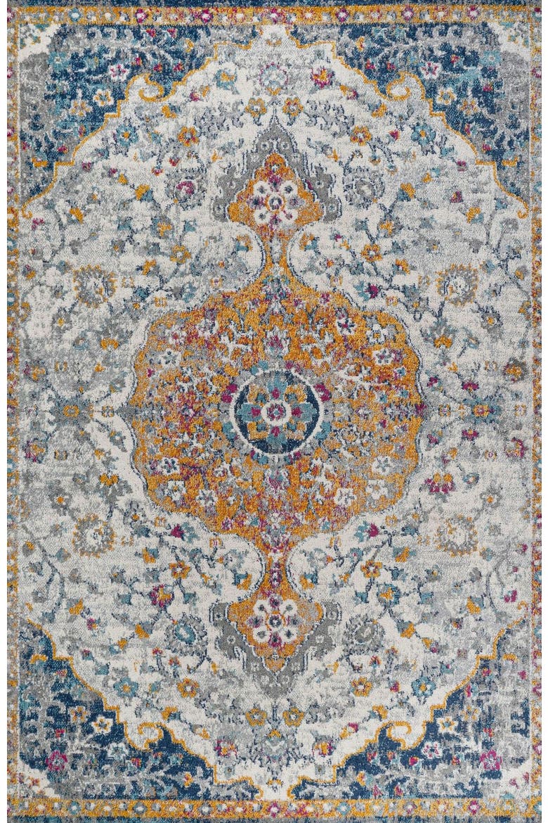 Lorena Ornate Boho Medallion Area Rug, Alternate, color, Light Gray/Dark Blue/Orange