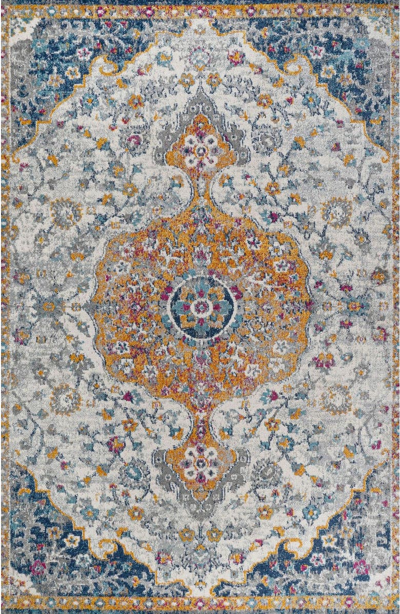 JONATHAN Y Lorena Ornate Boho Medallion Area Rug, Alternate, color, Light Gray/Dark Blue/Orange