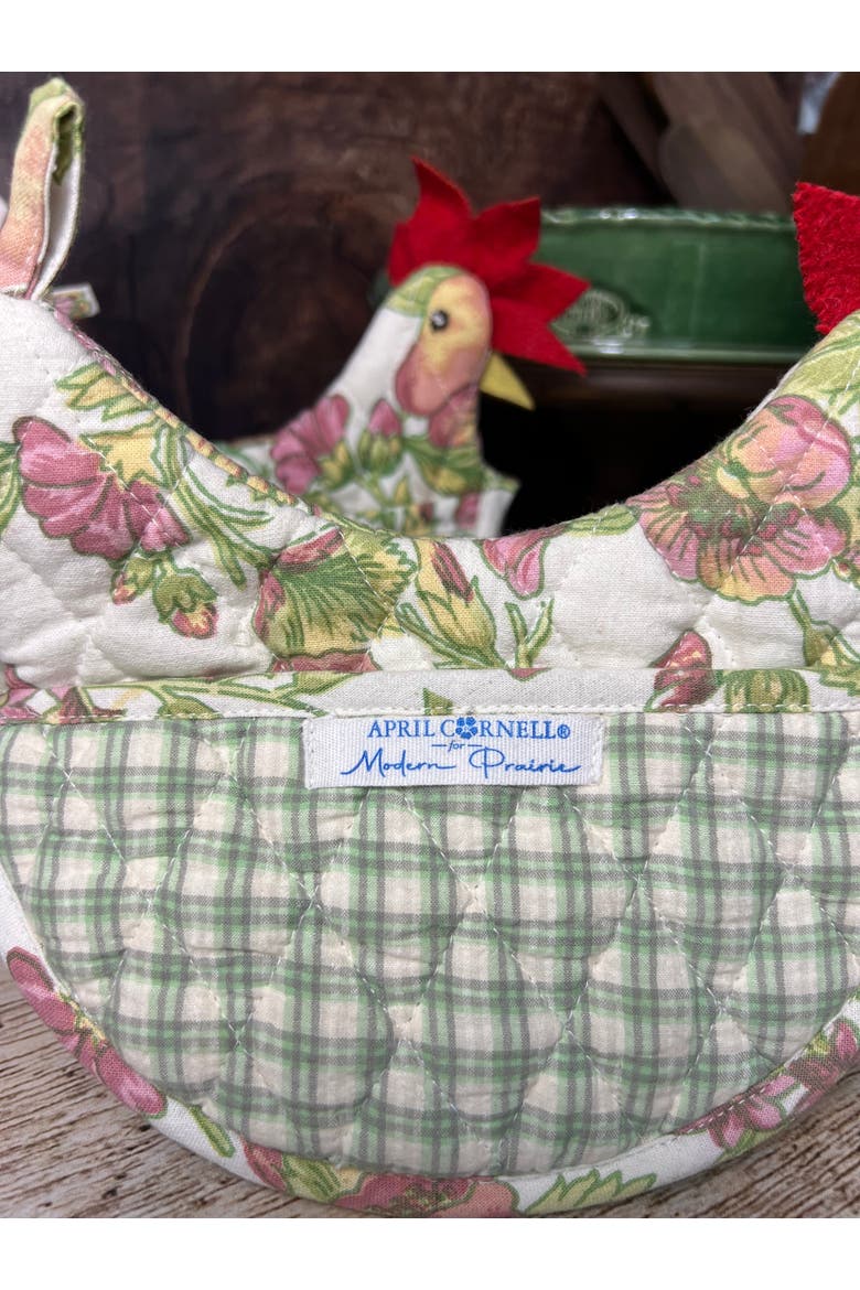 Happy Hen Potholder in Cream Floral, Alternate, color, Cream