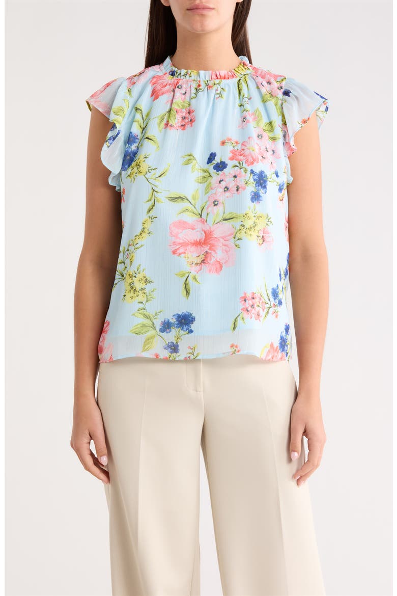 Missa Floral Veda Cap Sleeve Top, Main, color, BLUE-PINK